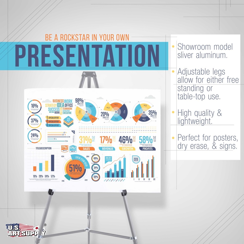 10 Pack 66" Silver Aluminum Display Easel and Presentation Stand, Floor Tabletop