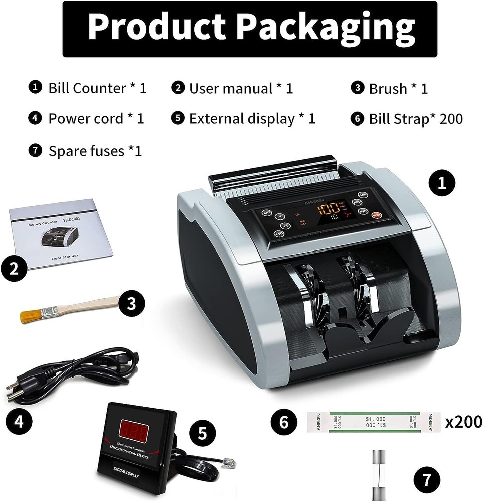 Advanced Portable Money Counter Machine - LED Display - Add&Batch Modes