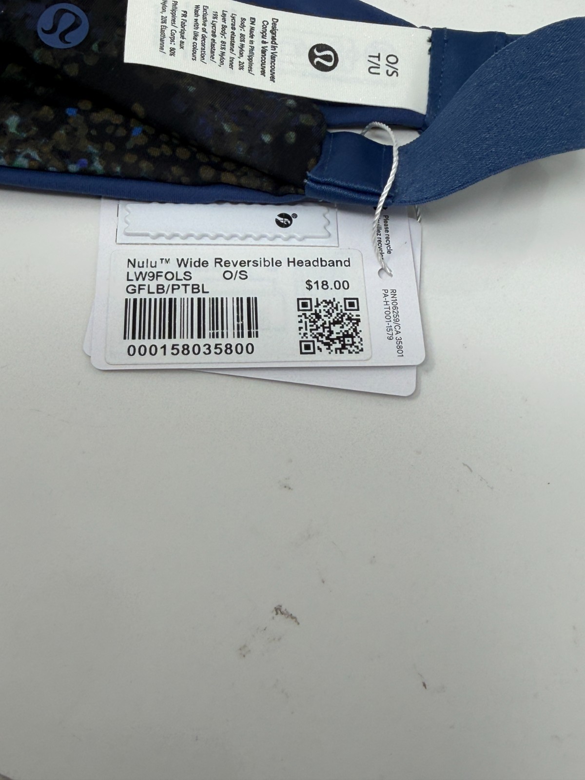 Lululemon Headband Nulu Wide Reversible Blue Print GFLB PTBL Headband One Size
