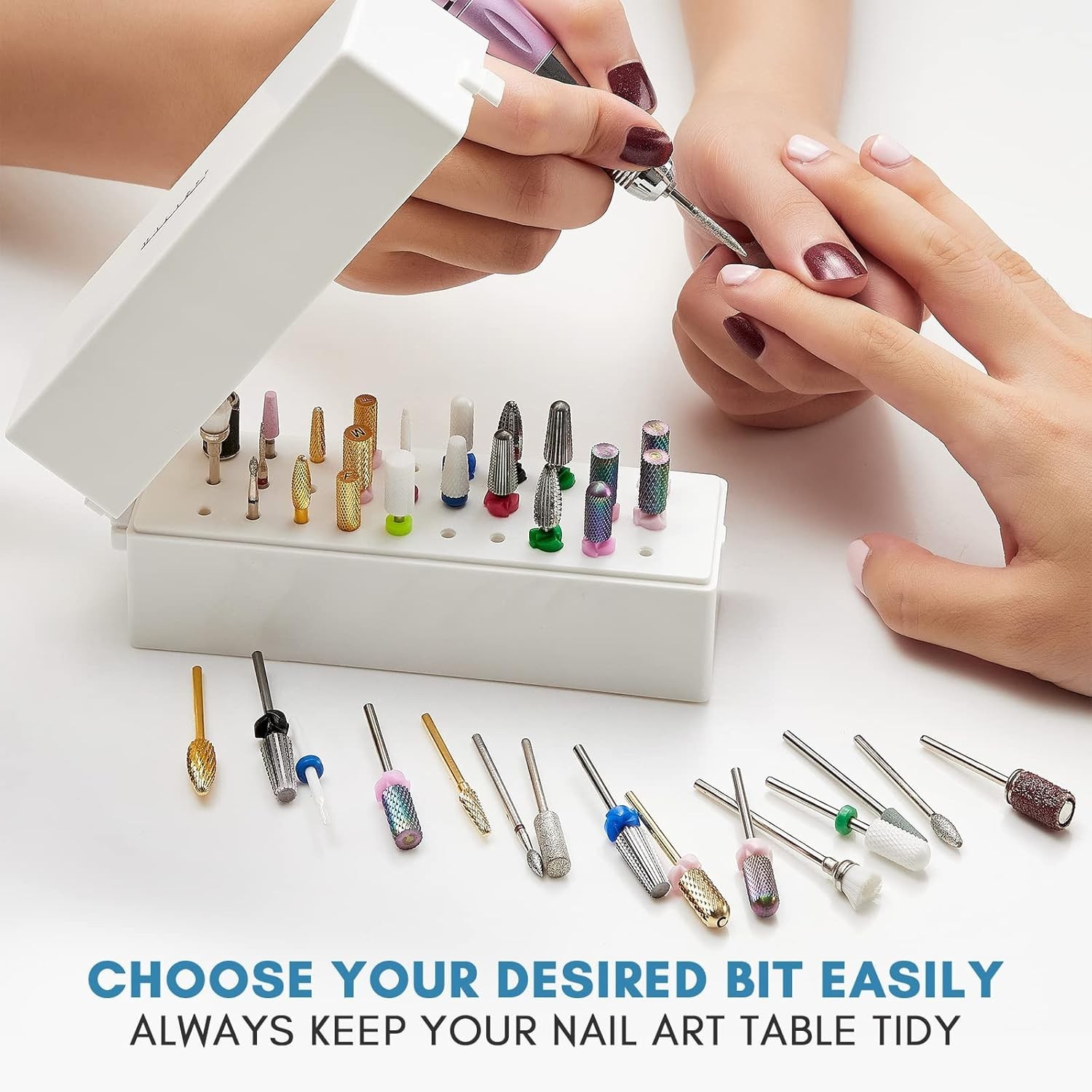 Nail Drill Bits Holder,Dustproof Stand Displayer Organizer Container Case 30 ...