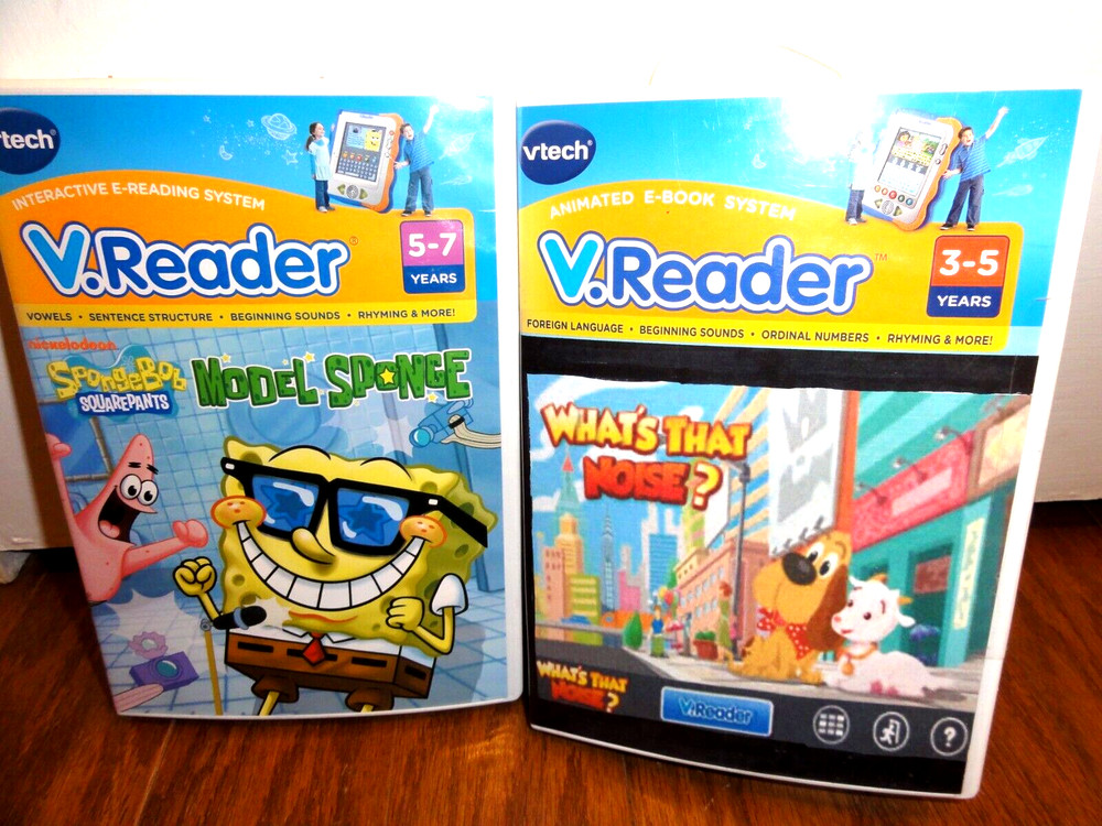 VTECH V.READER GAMES LOT 2 - Spongebob Model & What's that noise?