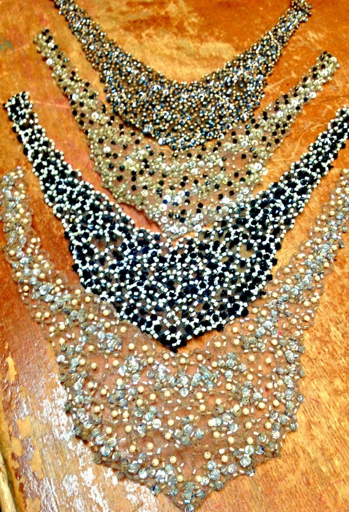 beaded hand sewn collar glass 10" sheer sequins 1pc