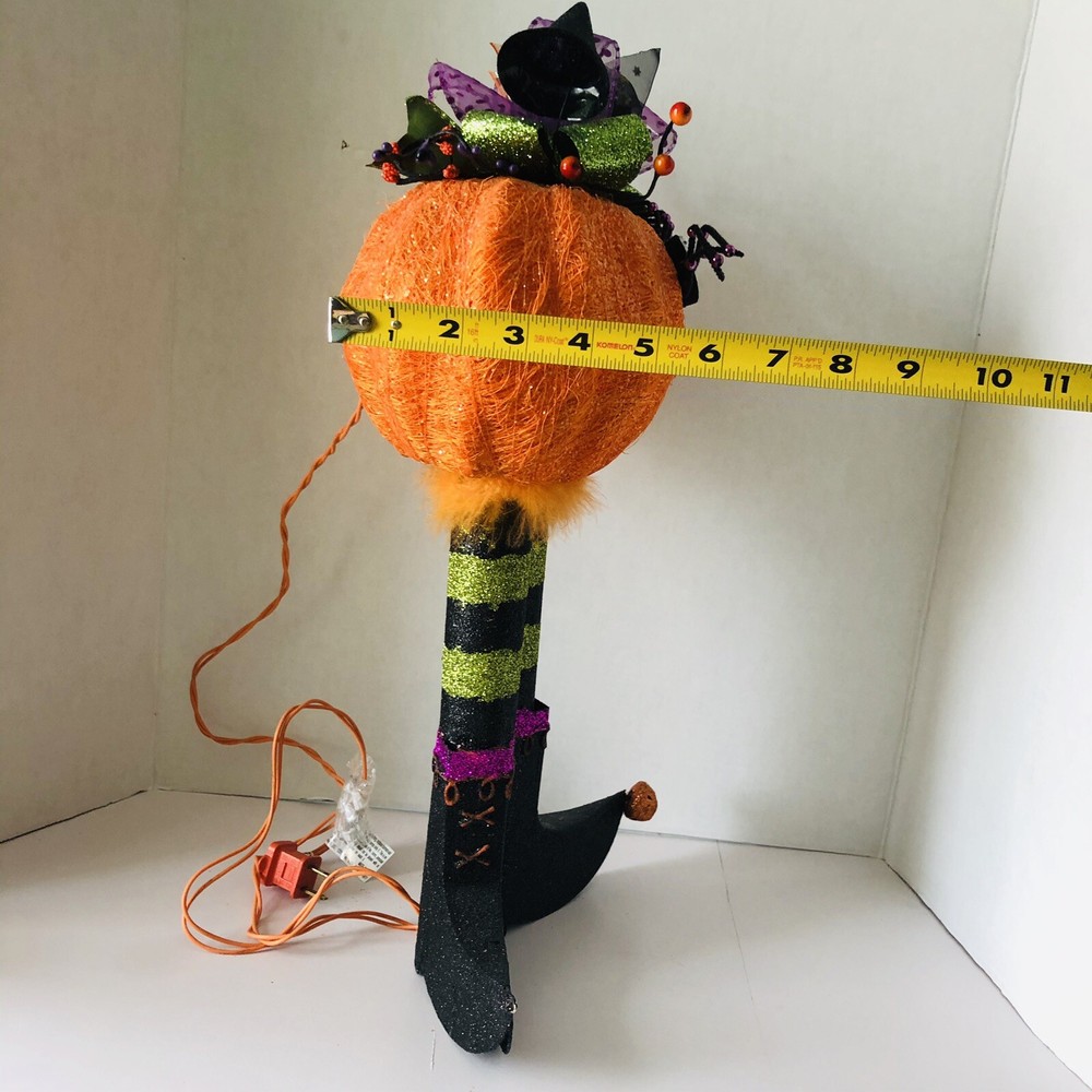2 Piece Halloween Decorative Pre-Lit Pumpkin Set Standing On Witch Boots.