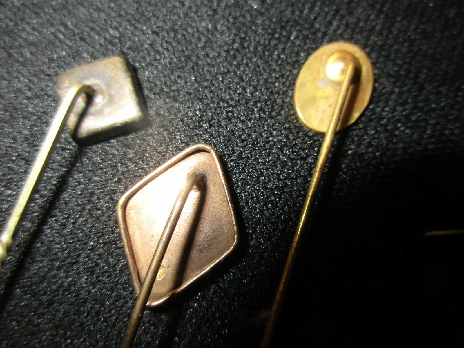 Group of 3 Vintage Stick Pins 1 GF patterned 1 Oval Mother of Pearl 1- Goldstone