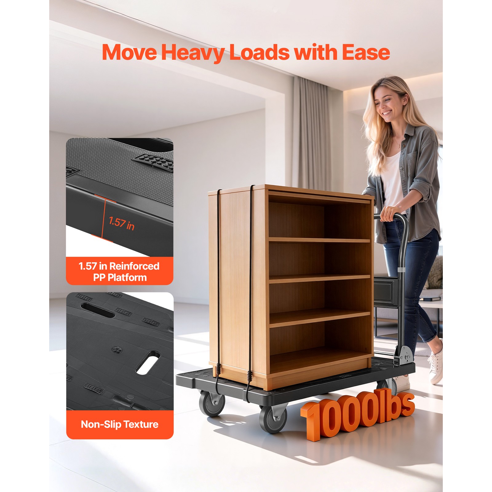 Uimoso Foldable Push Cart Dolly 1000 lbs Capacity with Wheels Folding Platform