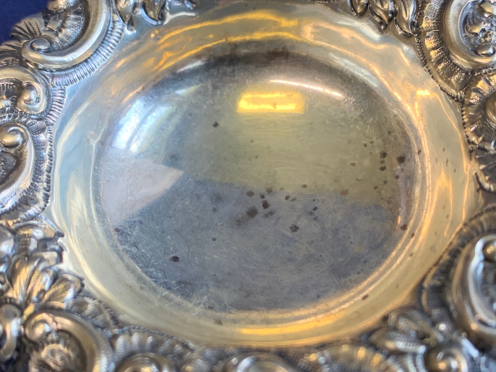 Antique Sterling Silver Condiment Dish Master Salt Cellar 36.66g Floral Repousse