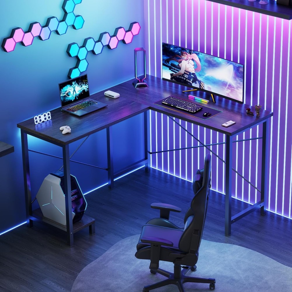 L Shaped Desk Gaming Computer Desks Corner Office Table W/ CPU Shelf Home Study