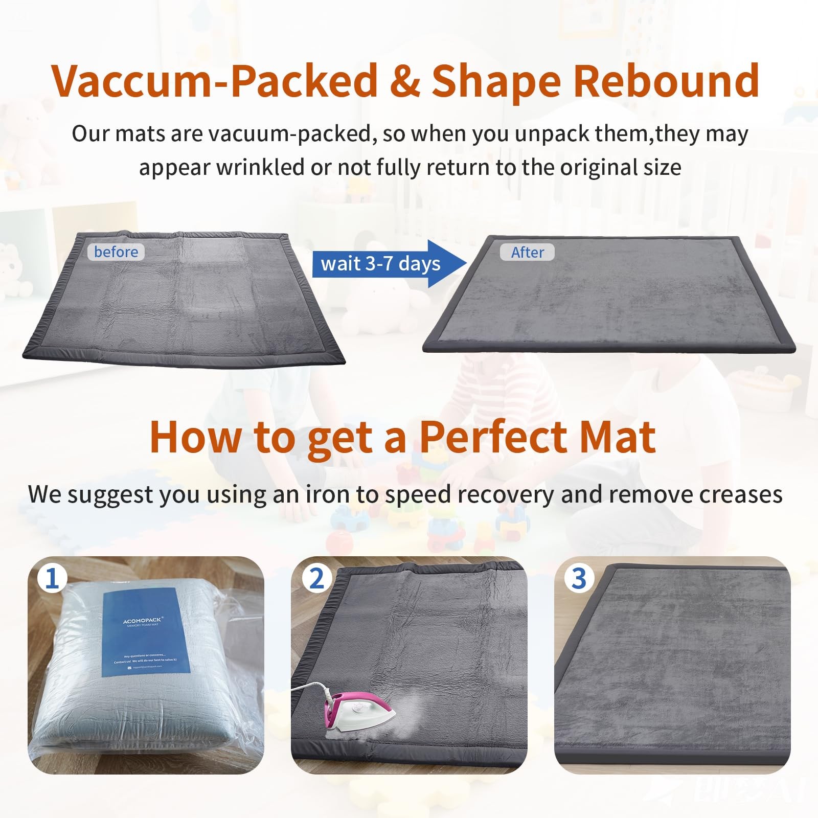 59x79in Thick Memory Foam Mat Baby Playpen Relaxing Pad Crawling Non Slip Carpet