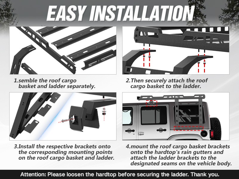 Roof Rack with Ladder For 2007-2018 Jeep Wrangler JK Unlimited 4 Doors Hardtop