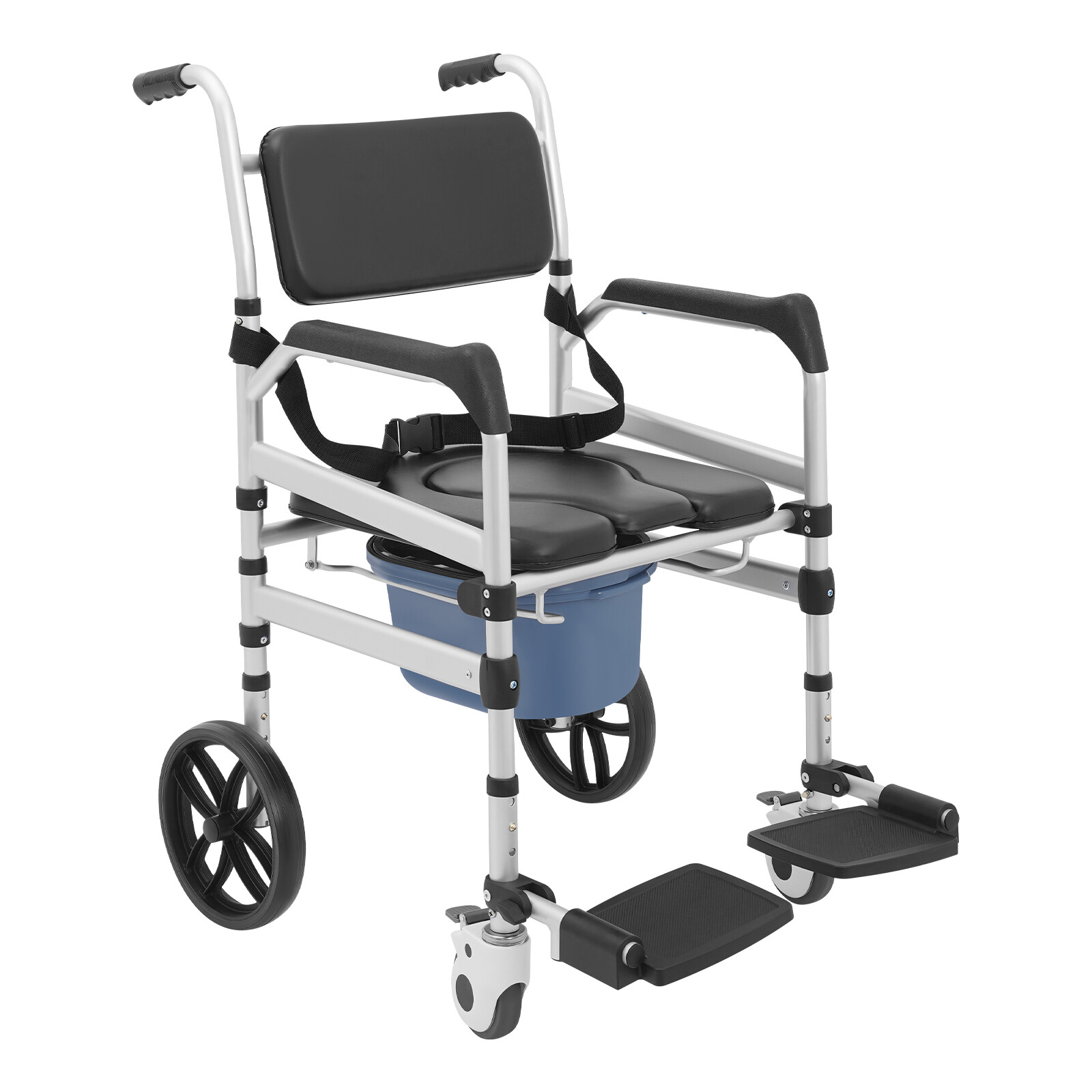 Foldable Shower Rolling Chair Adjustable Seat Folding Bath Wheelchair w/ Wheels