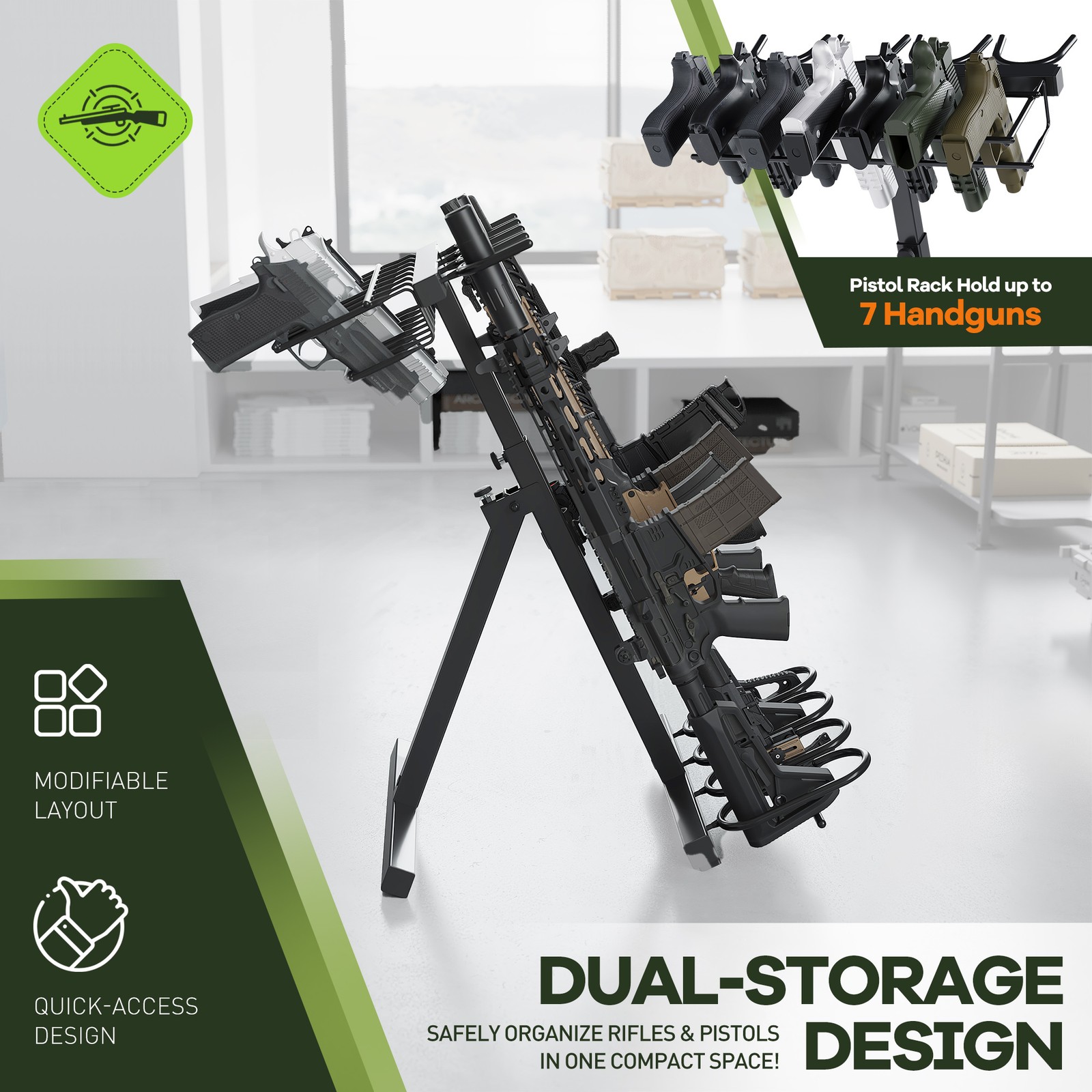 Folding Gun Rack Freestanding Rifle Pistol Storage Rack Stand For Shooting Range