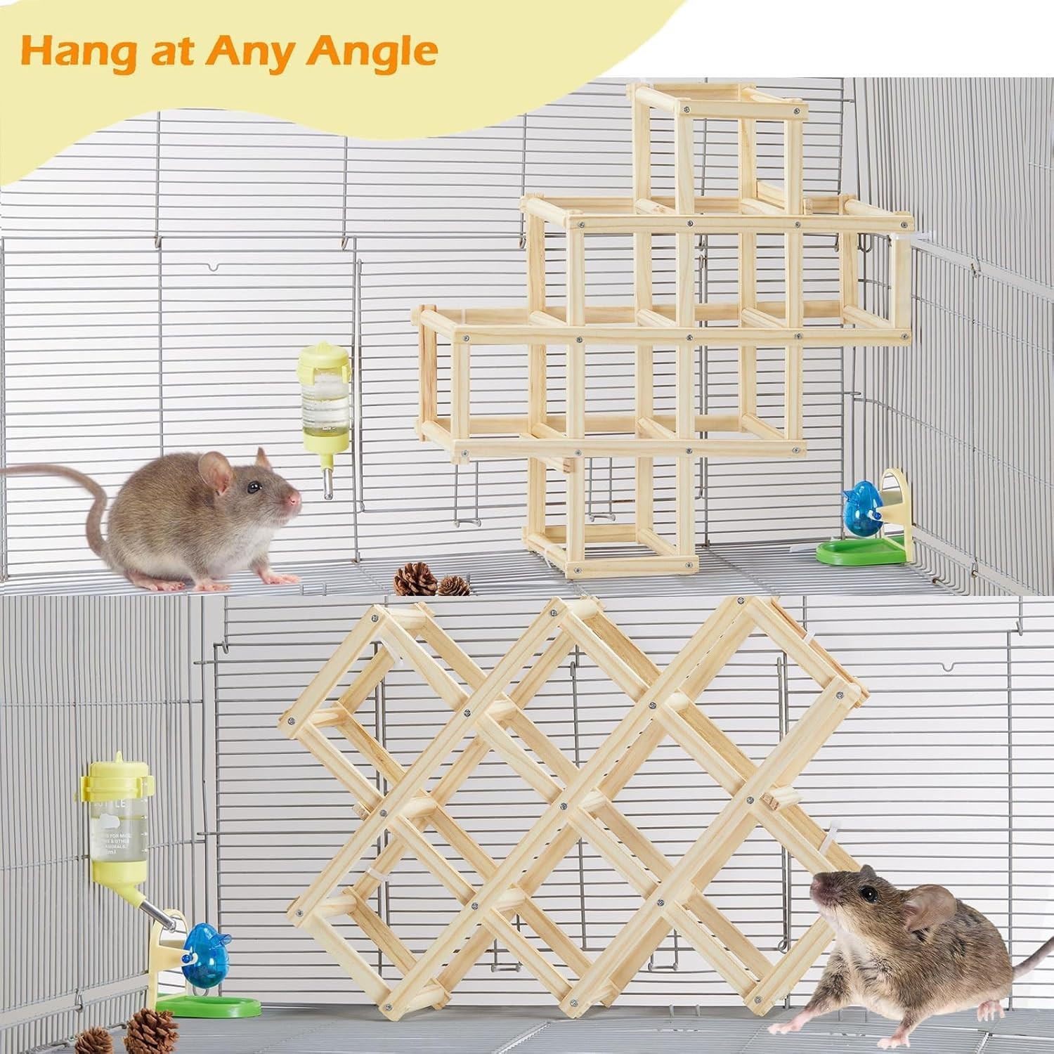 Wooden Rat Climbing Toys Natural Pet Rat Cage Accessories Climbing Ladder Fan...