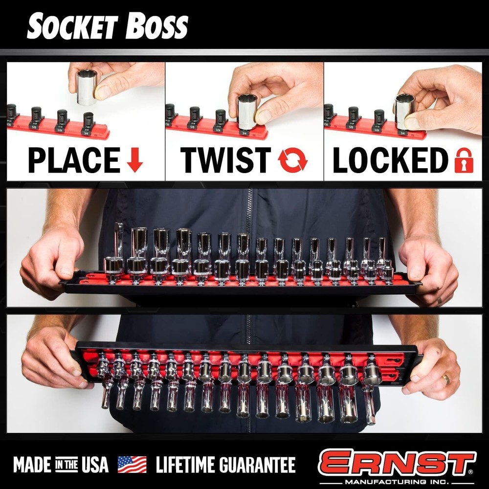 8490 Socket Boss A Versatile 3-Rail Multi-Drive Socket Organizer Tool Tray