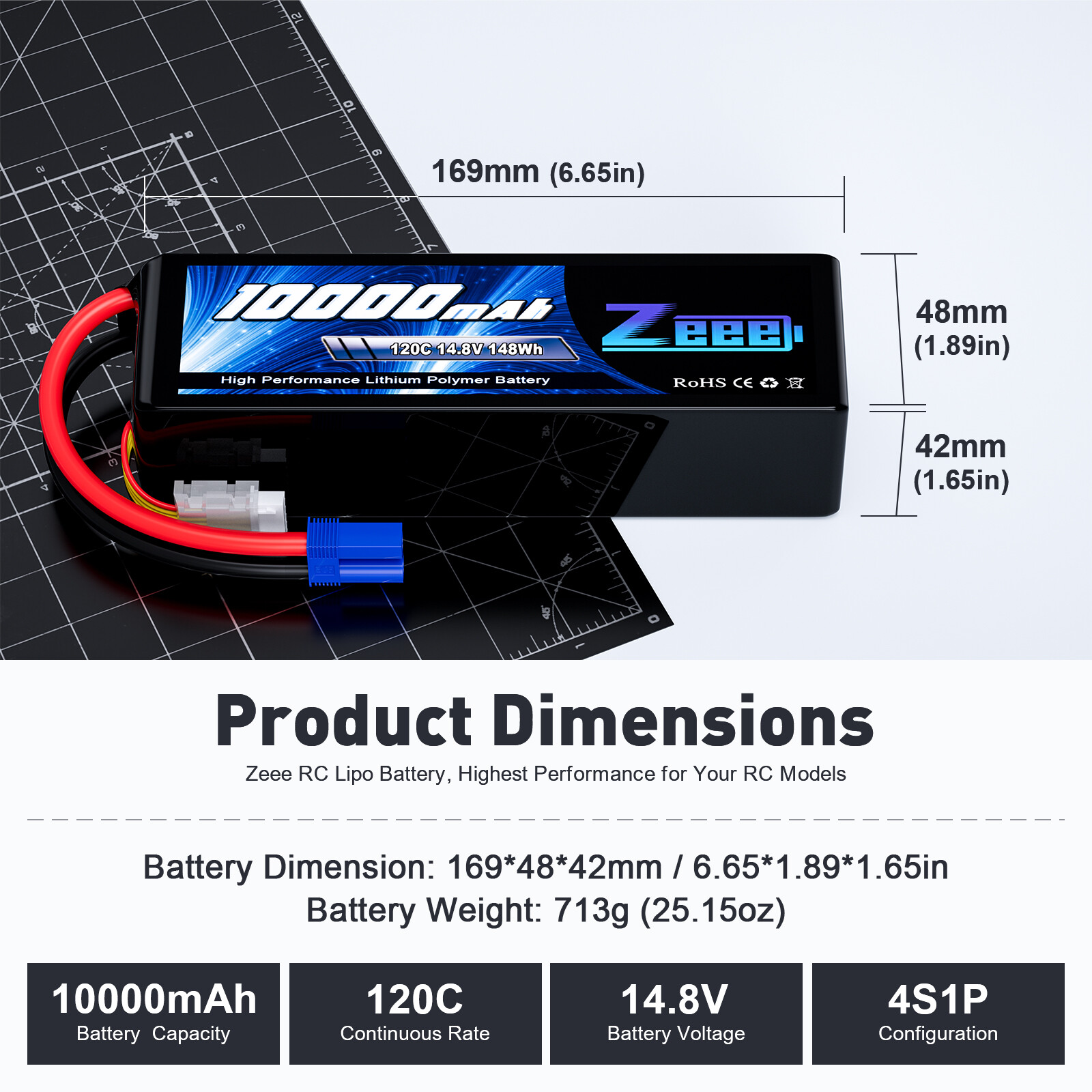 2x Zeee 4S Lipo Battery 10000mAh 14.8V 120C EC5 for Xmaxx RC Car Truck Tank