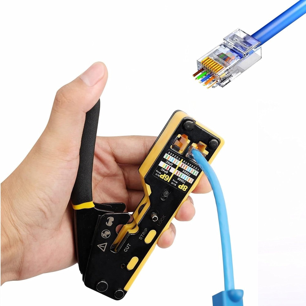 Pass through RJ45 Crimp Tool Kit, Network Tool Kit, Ethernet Crimper Cat6 Cat5E
