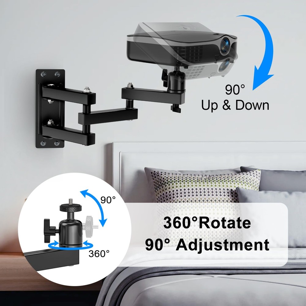 Projector Wall Mount, 360° Rotation 3-Sections Wall Mount for Projector Webca...