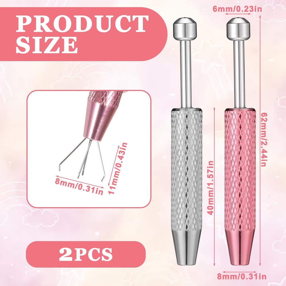 2 Pcs Piercing Ball Grabber Tool, Changing one size, Pink+silver