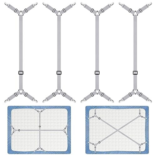 Bed Sheet Fasteners Straps - 4 Pack Adjustable Bed Sheet Holder 4 Pcs Grey