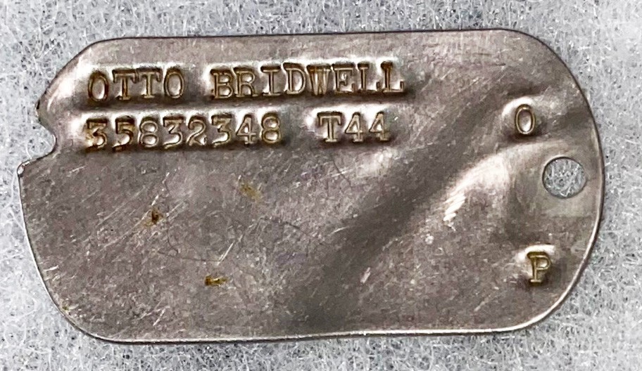 WWII Single Otto Bridwell T-44 Dog Tag