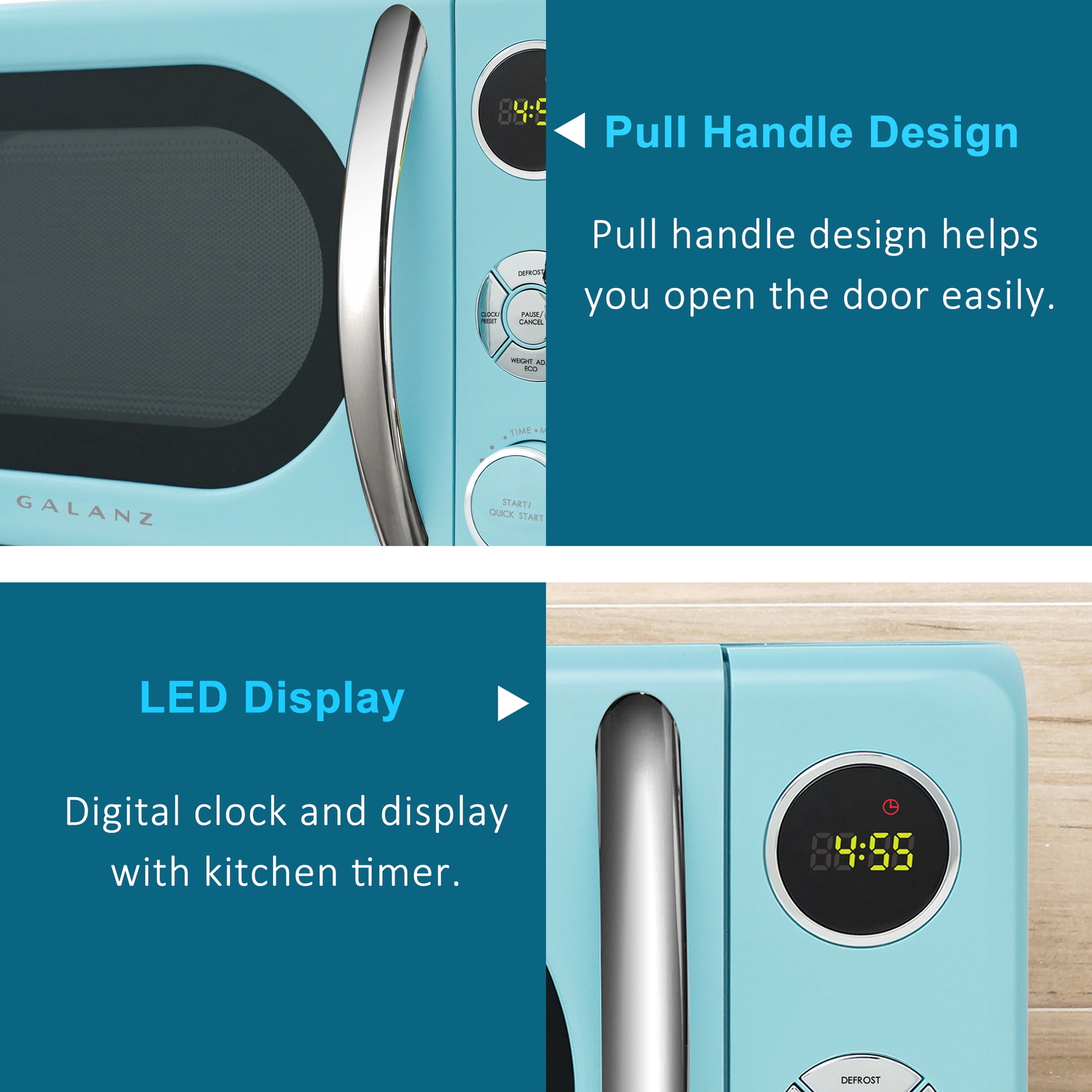 Mini Small Microwave Oven Countertop 0.7 Cu.Ft. 700 Watt Blue Retro Design