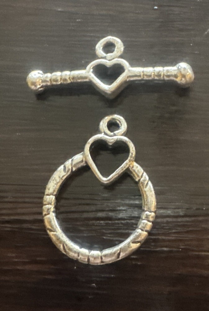Solid Sterling Silver (925) Heart Twisted Wire Circle Toggle Clasp Ring