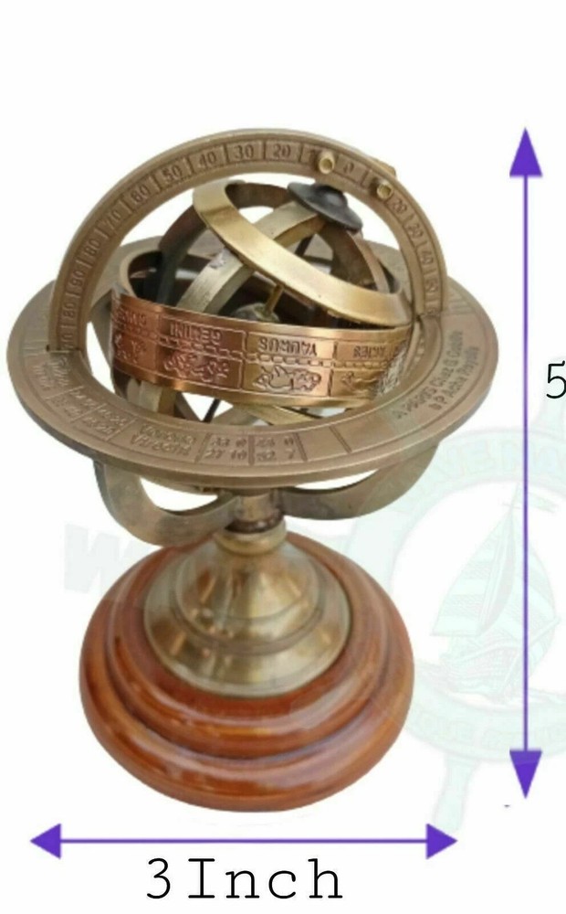 Nautical Sphere World Globe With Base Engraved Brass Tabletop Decor Armillary