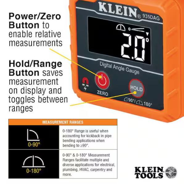 Hot !Klein Tools Digital Angle Gauge and Digital Leveler, Magnetic Mount - 935DA