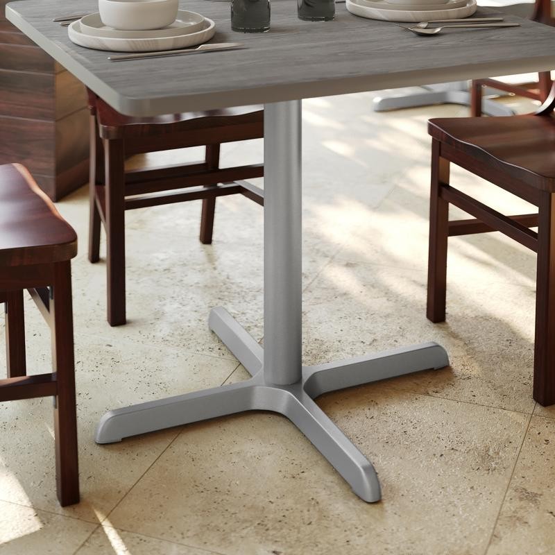 30'' x 30'' Restaurant Table X-Base with 3'' Dia. Table Height Column in Silver