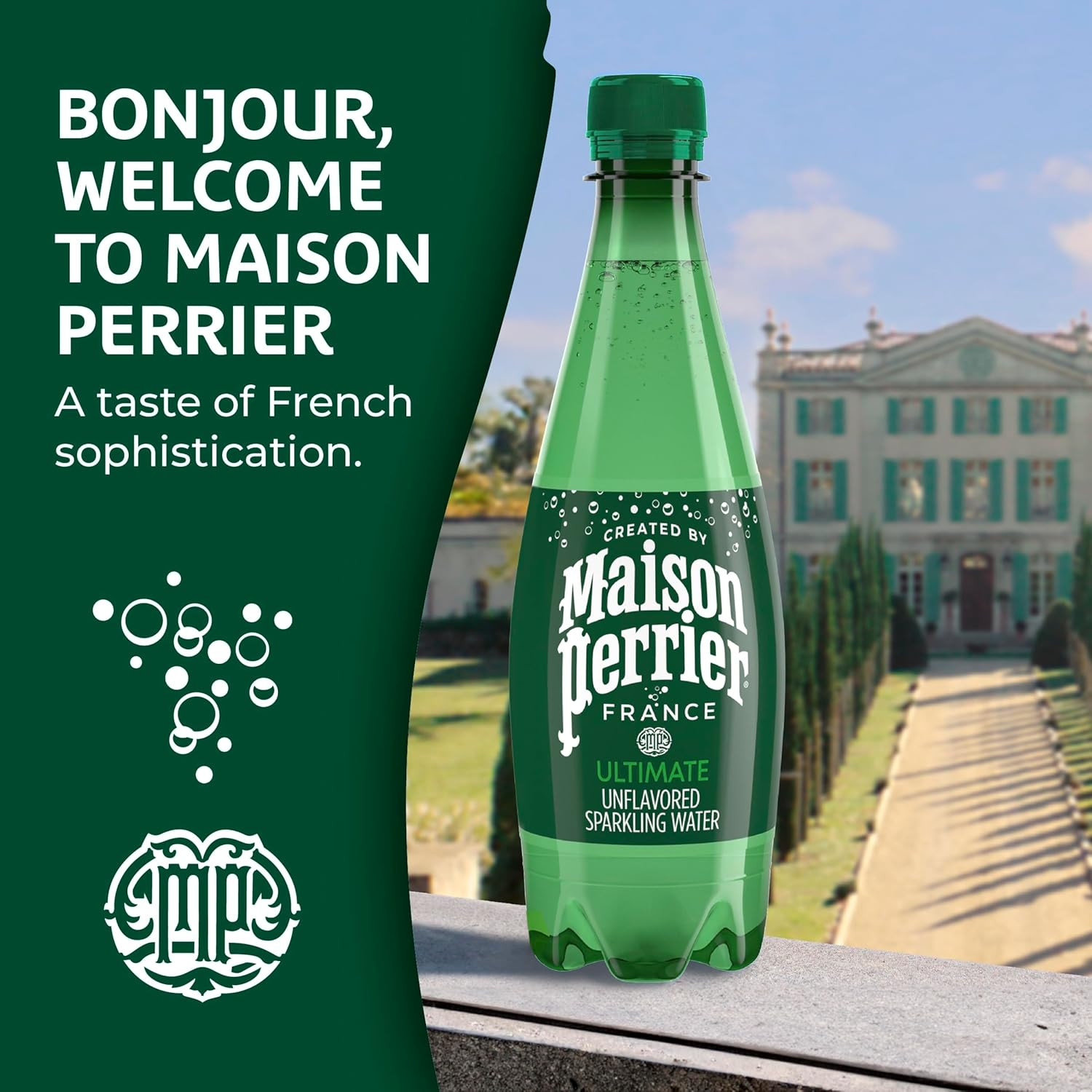 Maison Perrier Ultimate Sparkling Water, 16.9 Fl Oz Plastic Water Bottles, 12 Co