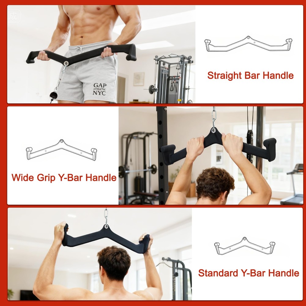 "5Piece Cable Machine Attachments Set for Lat Pulldown, Bicep, Tricep Workouts"