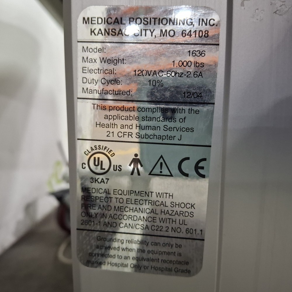 Medical Positioning, Inc. EchoBed 1636 Imaging Table