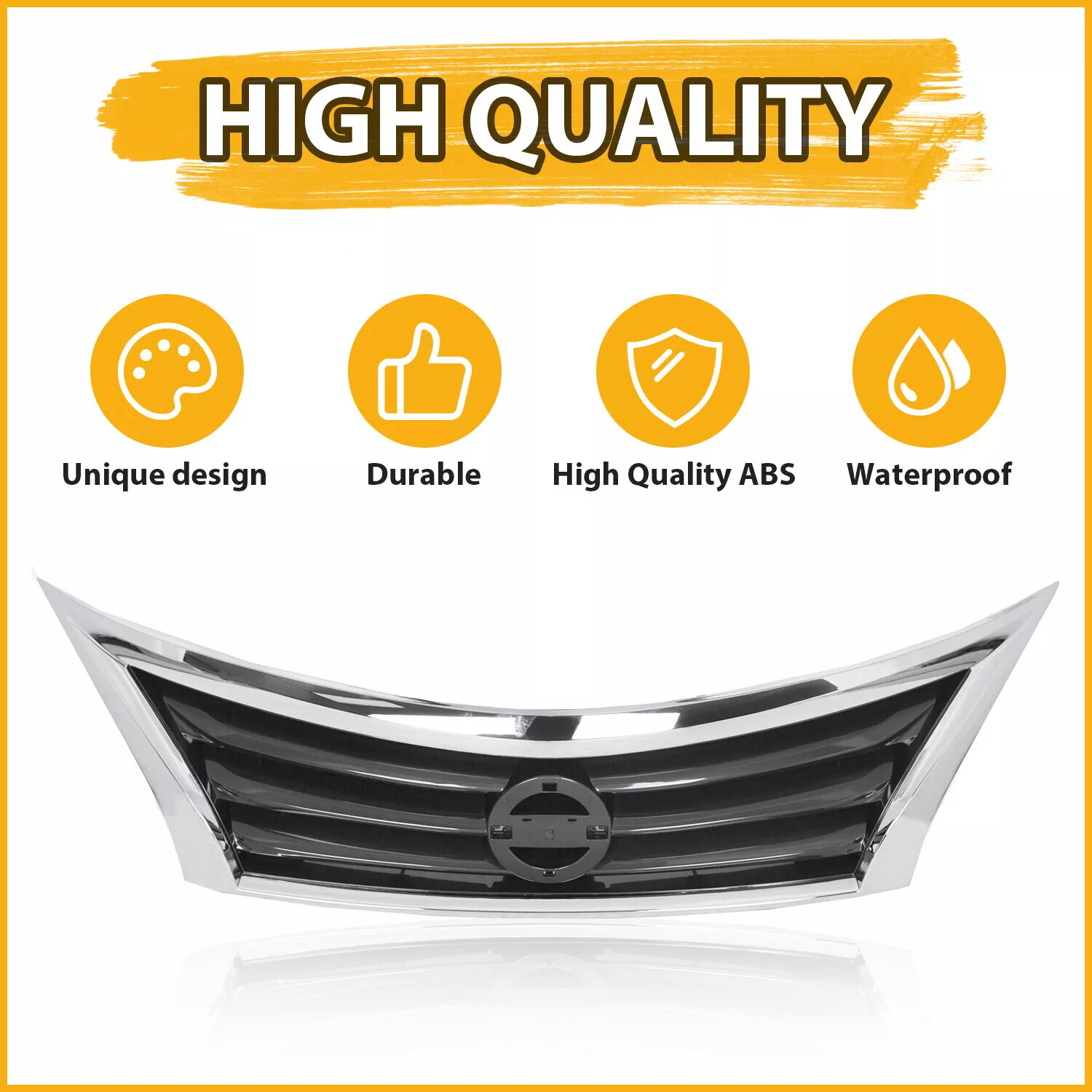 For Nissan Altima 2013 2014 2015 Front Bumper Upper Grille Black w/ Chrome Trim
