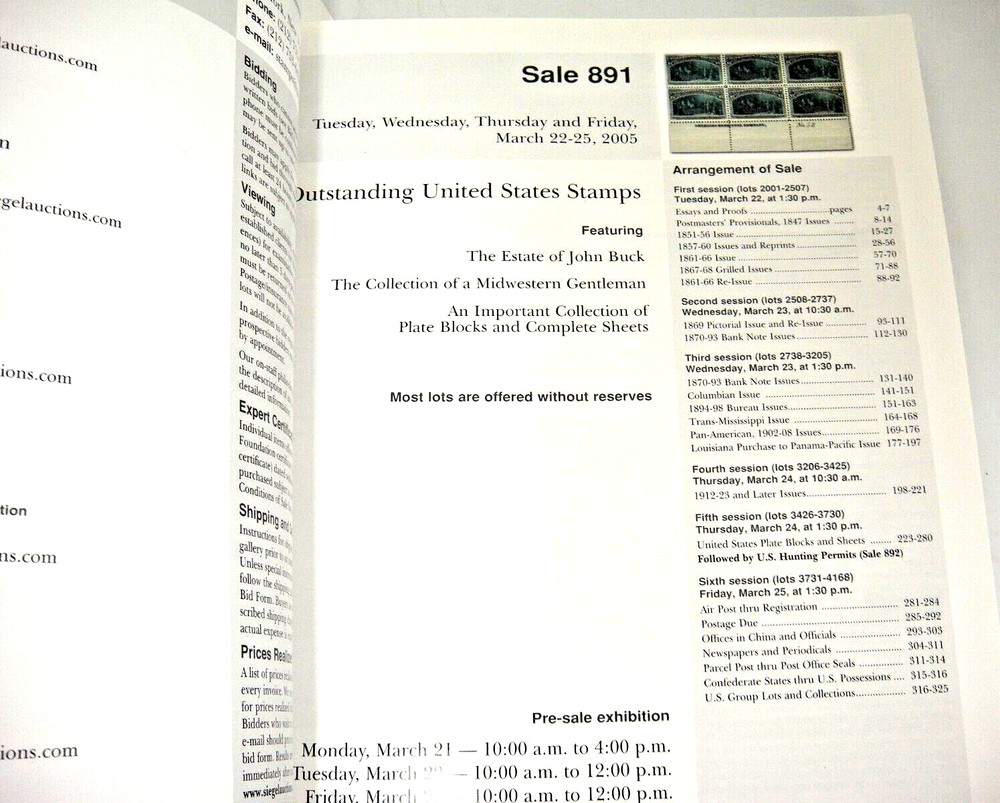 Siegel Auction Catalog w Prices Realized 2005 John Buck Estate Plate Blocks