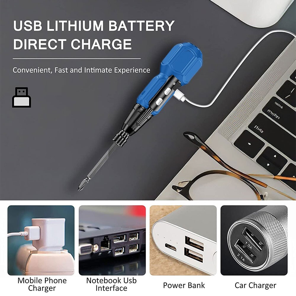 Rechargeable Cordless Electric Screwdriver Set LEDLight Mini Power Tool + BitsUK