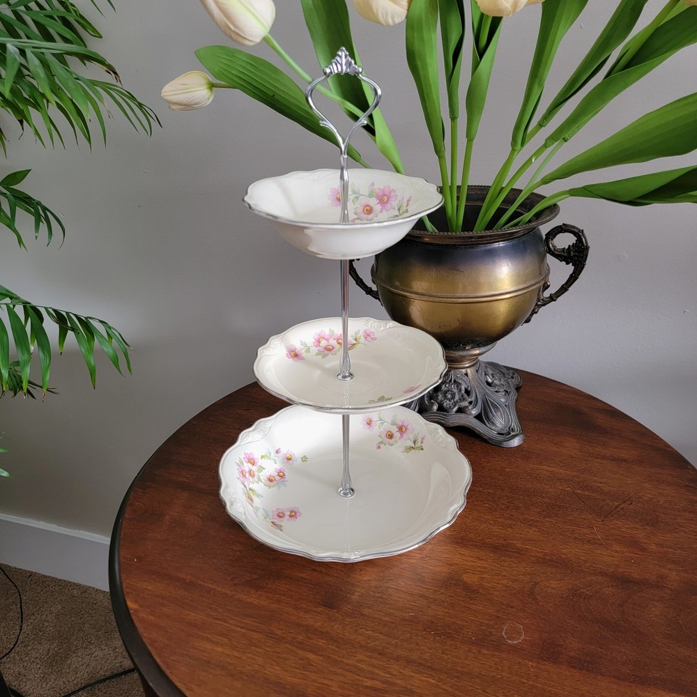 Three Tier Treat, Cupcake, Snack Stand Made From Vintage Tableware.
