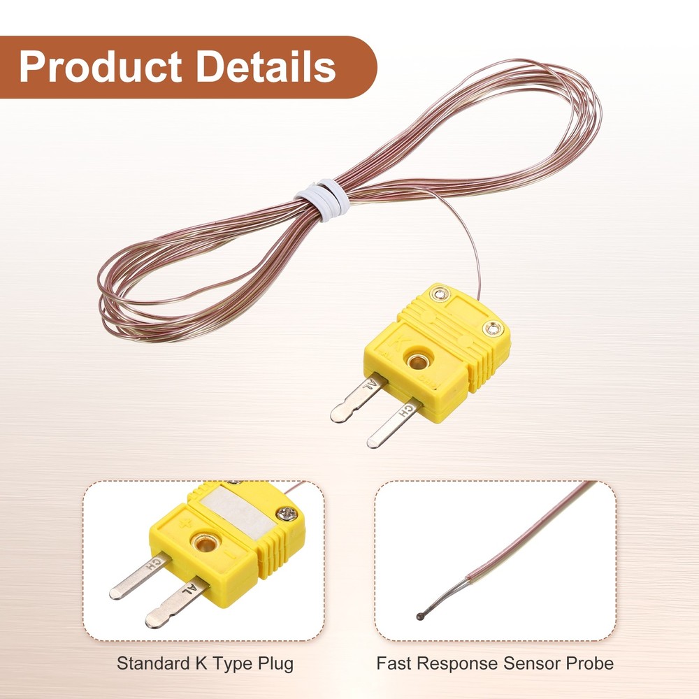 K Type Thermocouple Mini Connector Temperature Sensor 10ft, 1mm Wire
