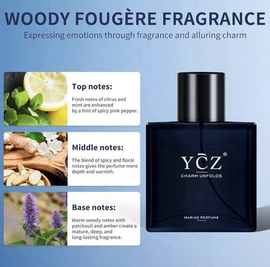 YCZ Charm Unfolds Marine Cologne/Perfume for Men - 1.7 fl oz (50ml) Natural