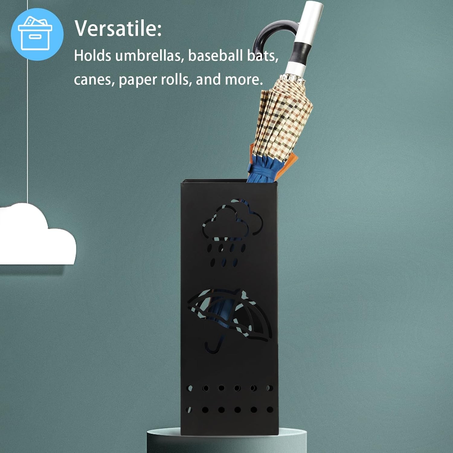 Umbrella Stand Rack for Entryway, Black Square Metal Umbrella Holder, Free Stand