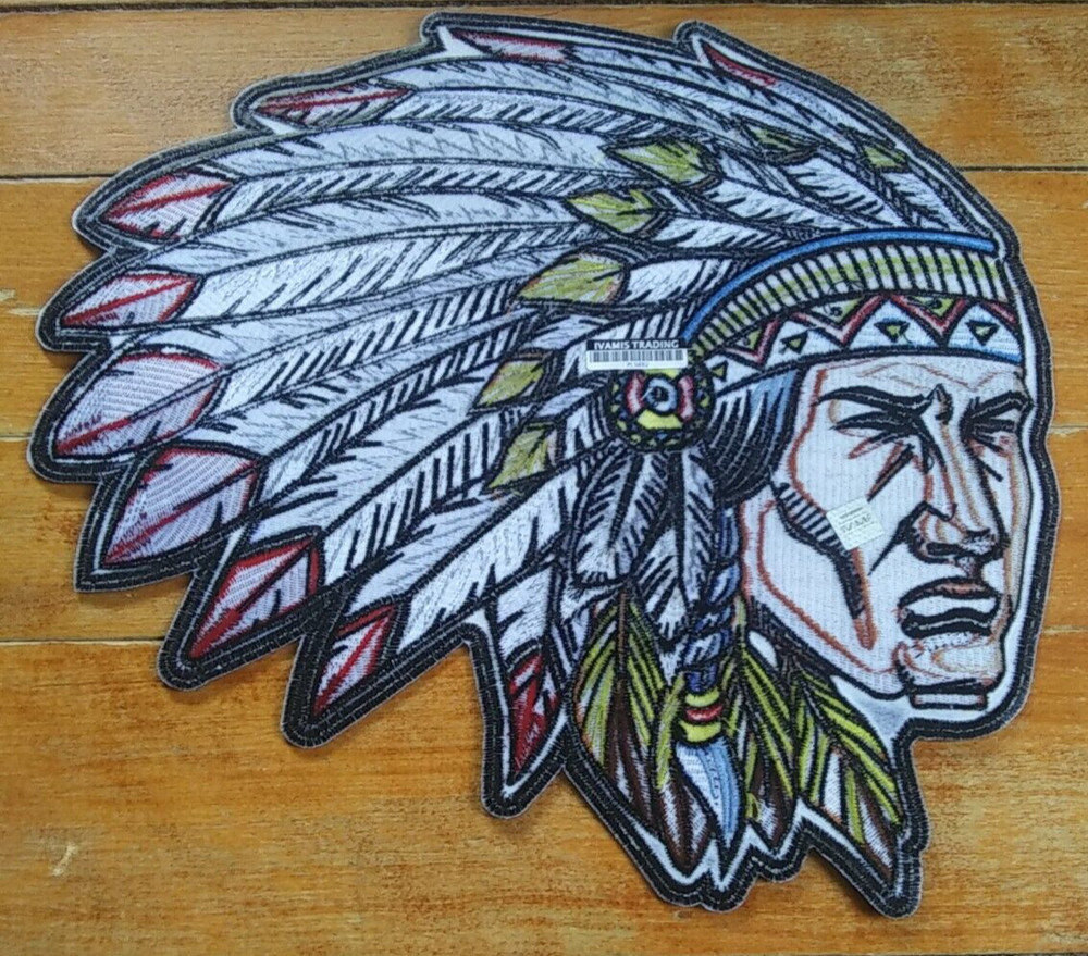 LARGE Embroidered Back Patch ~ Native Indian CHIEF Headdress Biker JACKET PATCH