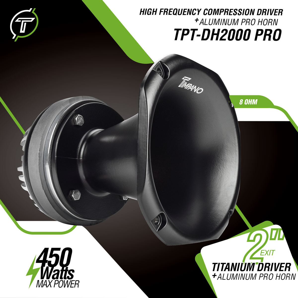 2x Timpano TPT-DH2000 PRO Titanium Driver - 2" Aluminum Exit PRO Horn 900W Pack