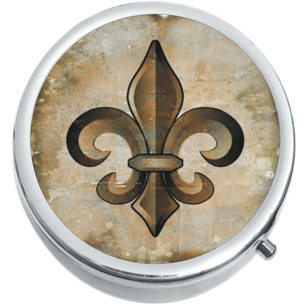 Bronze Fleur De Lis Medicine Vitamin Pill Box