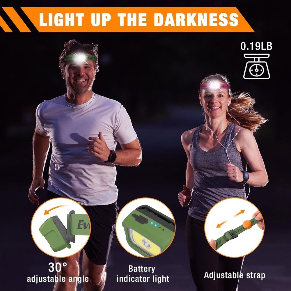 EverBrite Rechargeable Headlamp-Green 7 Modes Running 350 Lumens Memory Function