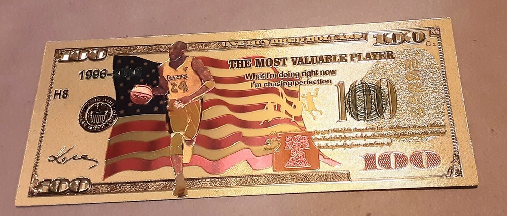 Kobe Bryant MVP $100 24K Gold Foil Plated currency note