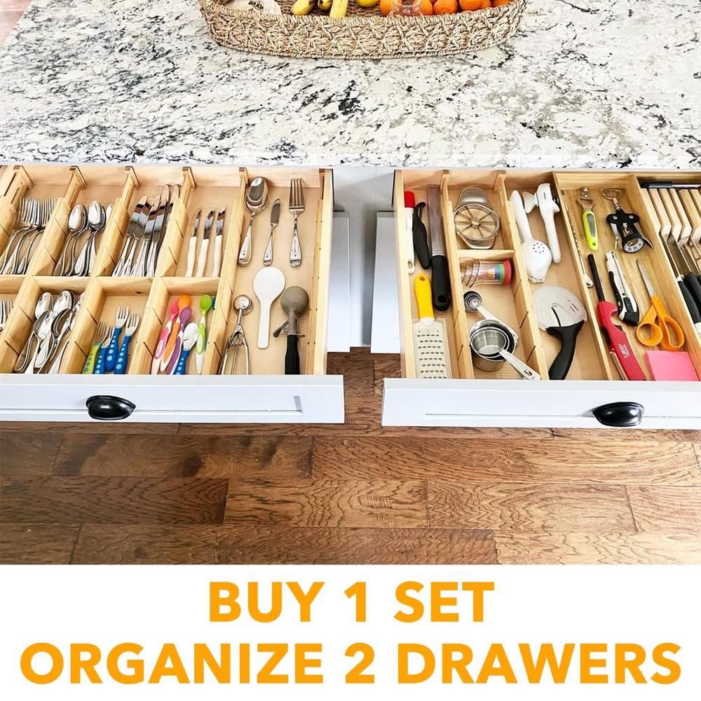 Best SpaceAid Bamboo Drawer Dividers with Inserts and Labels, Kitchen Adjustable