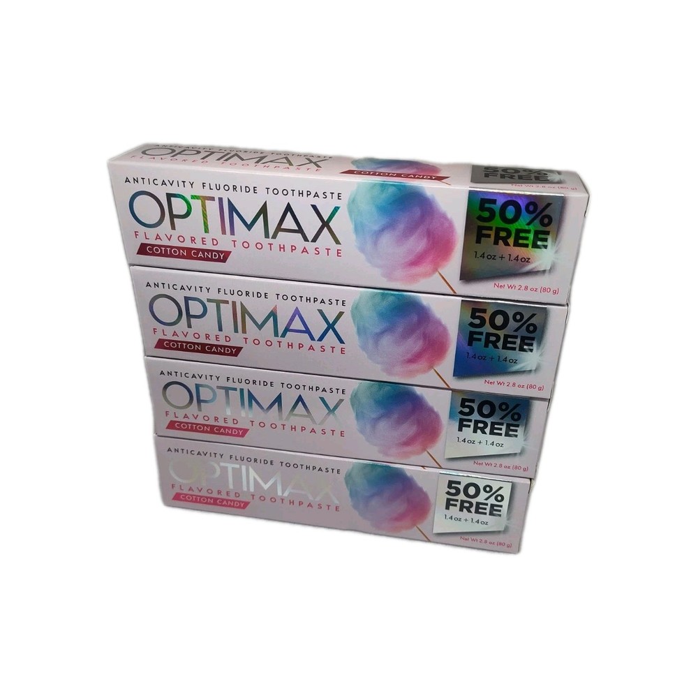 4x Optimax Anticavity Fluoride Toothpaste Cotton Candy Flavored 2.8oz