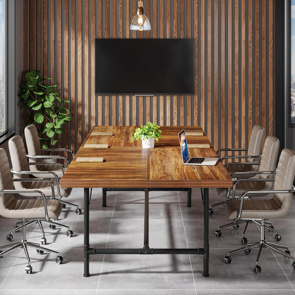 6FT Conference Table, Rustic Rectangle 70.8" W X 35.4" D Meeting Table, Modern S