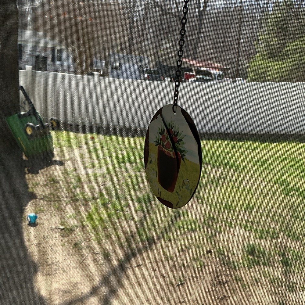 This Is A Kathy Hatch Hand Painted Triangle Garden Wind Chime.
