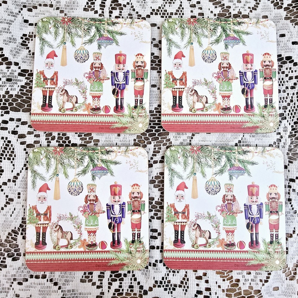 Christmas Nutcracker Coasters 4 Pack Cork Backing 10.5cm