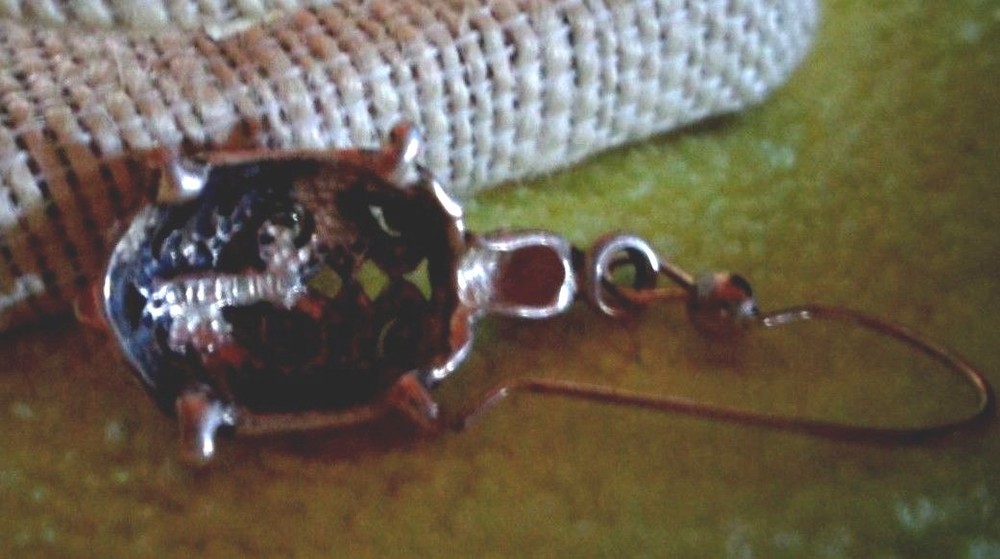 FANCY STERLING SILVER TURTLE BROOCH / PIN AND EARRING SET
