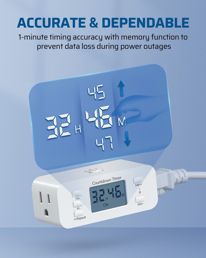 DEWENWILS Electrical Timer, Countdown & Repeat Modes, for Grow Lights & Charger